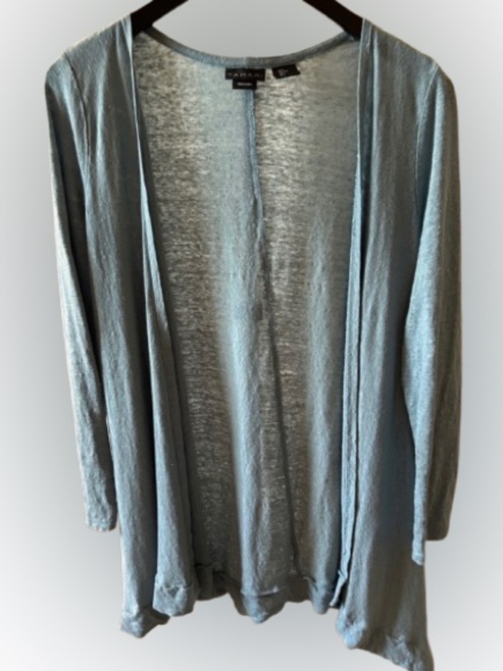 Tahari Light Blue Linen Open-Front Cardigan
